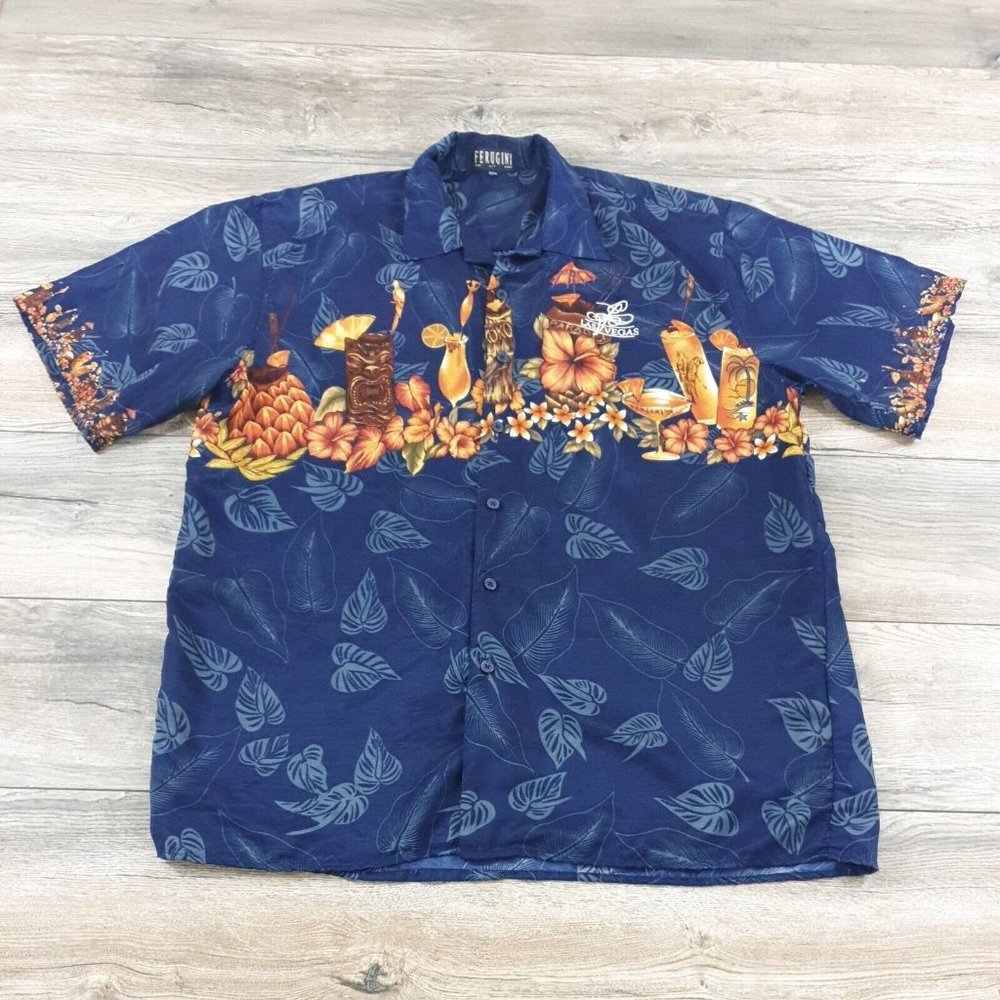 Ferugini Mens Vegas 3XL Short Sleeve Shirt Party Vacation Hawaiian Cocktail Pool